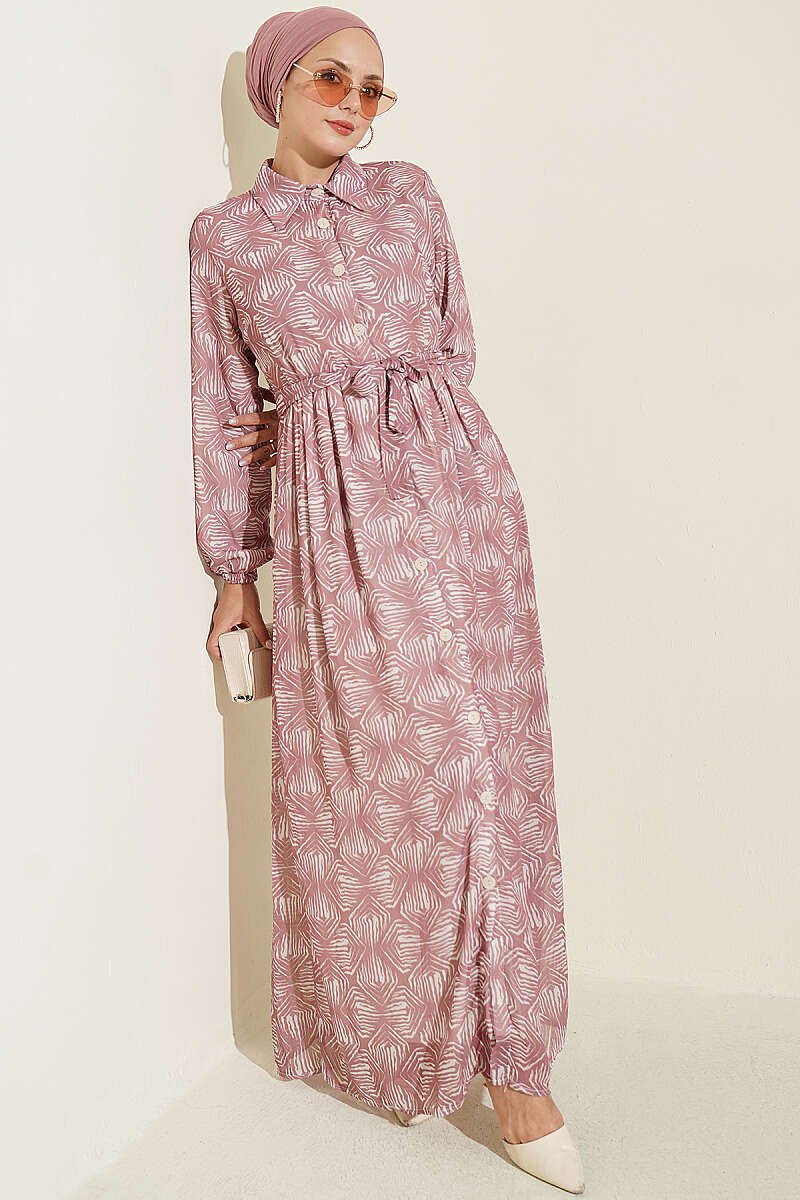 Button-Down Dress with Patterned Details Powder Pink