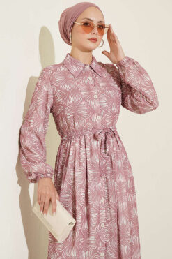 Alternative view of Button-Down Dress with Patterned Details Powder Pink