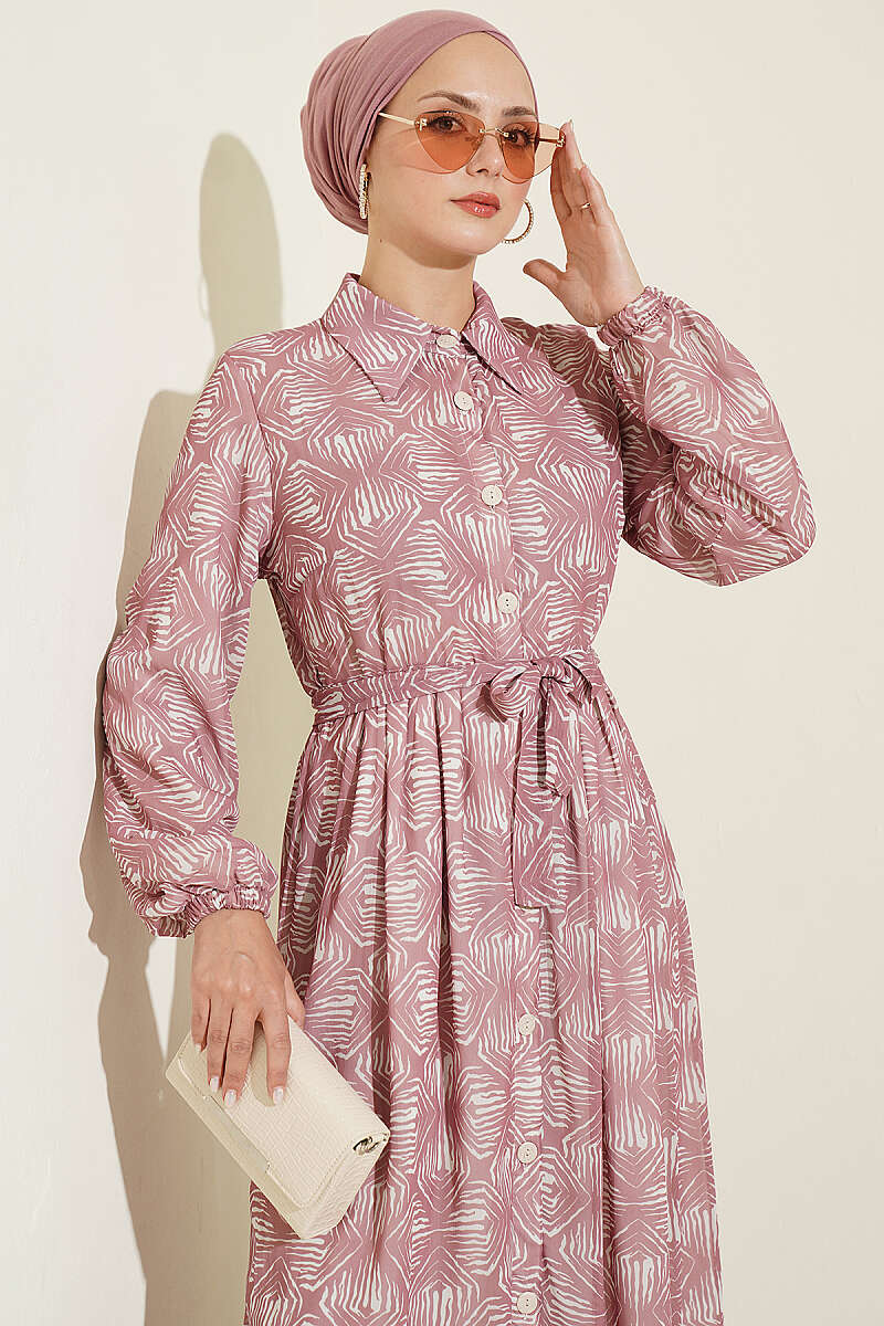 Button-Down Dress with Patterned Details Powder Pink - immagine 2