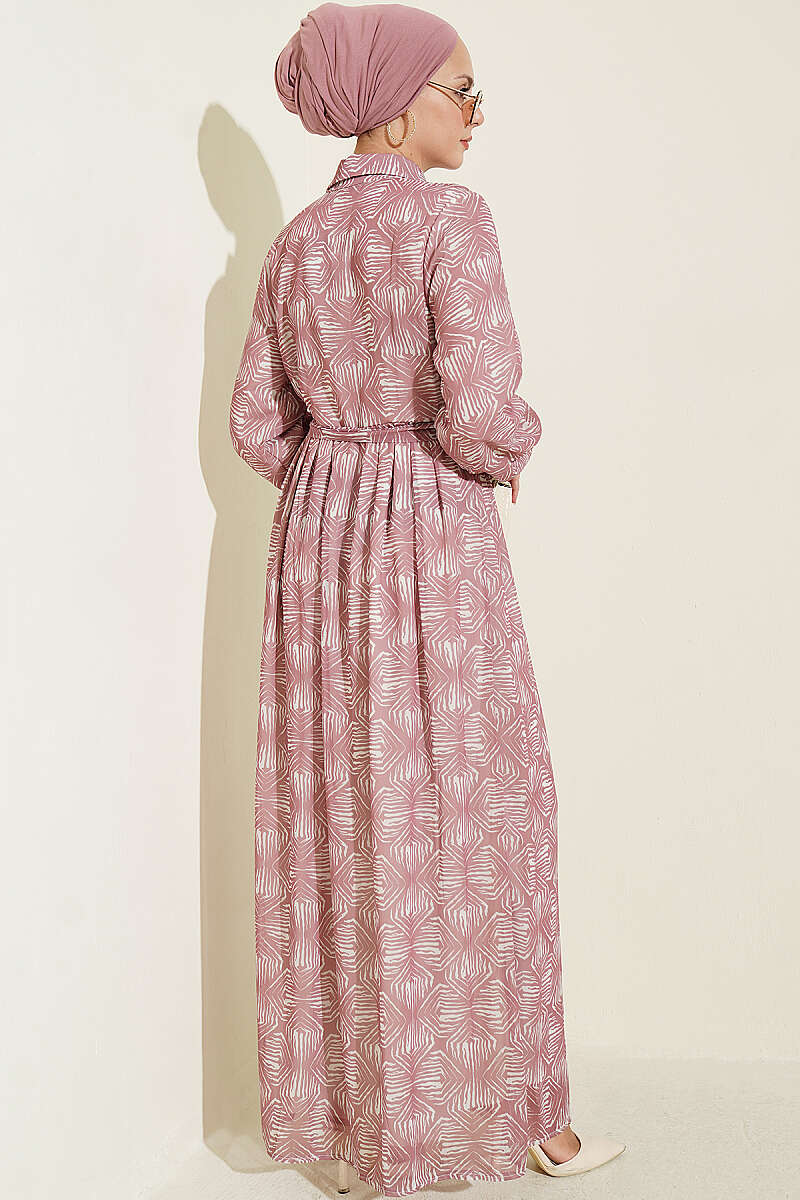 Button-Down Dress with Patterned Details Powder Pink - immagine 3