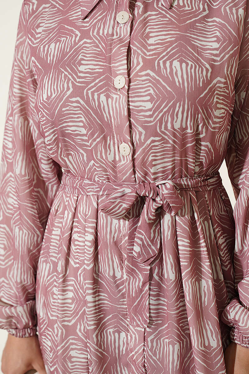 Button-Down Dress with Patterned Details Powder Pink - immagine 4