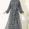 Button-Down Dress with Patterned Details Emerald