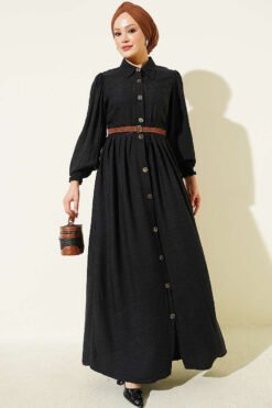 Button-Down Smocked Dress Black