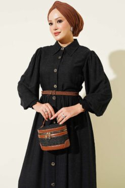 Alternative view of Button-Down Smocked Dress Black