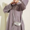 Button-Down Long Coat with Piped Sleeves Lilac - Image 2