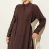 Buttoned Belted Dress with Trousers Dark Brown - Image 2