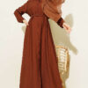 Buttoned Belted Dress with Trousers Dark Brown - Image 5