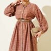 Button-Up Retro Patterned Dress Rose Dust - Image 2