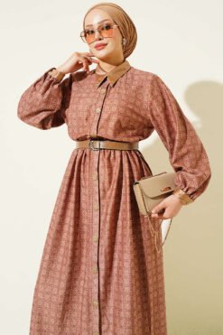 Alternative view of Button-Up Retro Patterned Dress Rose Dust