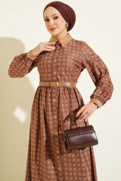 Alternative view of Button-Up Retro Patterned Dress Latte