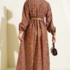 Button-Up Retro Patterned Dress Latte - Image 3