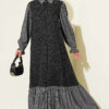 Floral Pattern Relaxed Fit Ruffled Dress Black