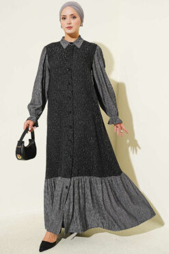 Floral Pattern Relaxed Fit Ruffled Dress Black