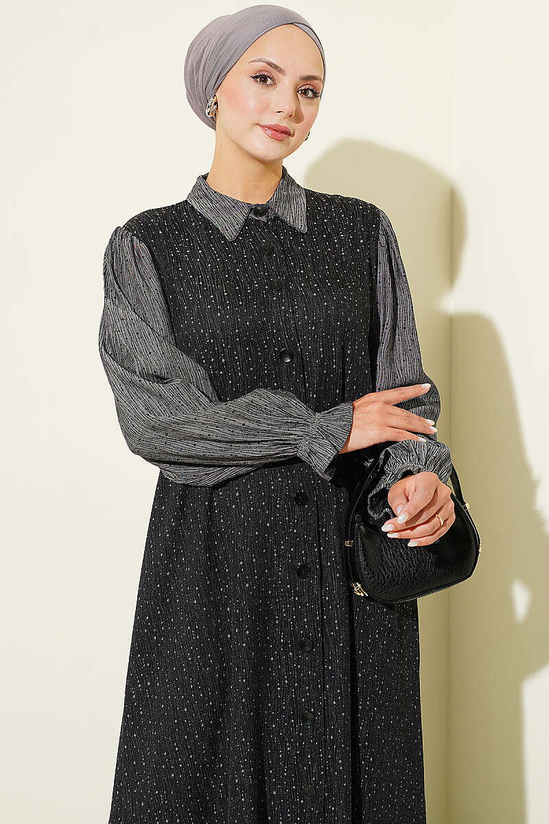 Floral Pattern Relaxed Fit Ruffled Dress Black – Bild 2
