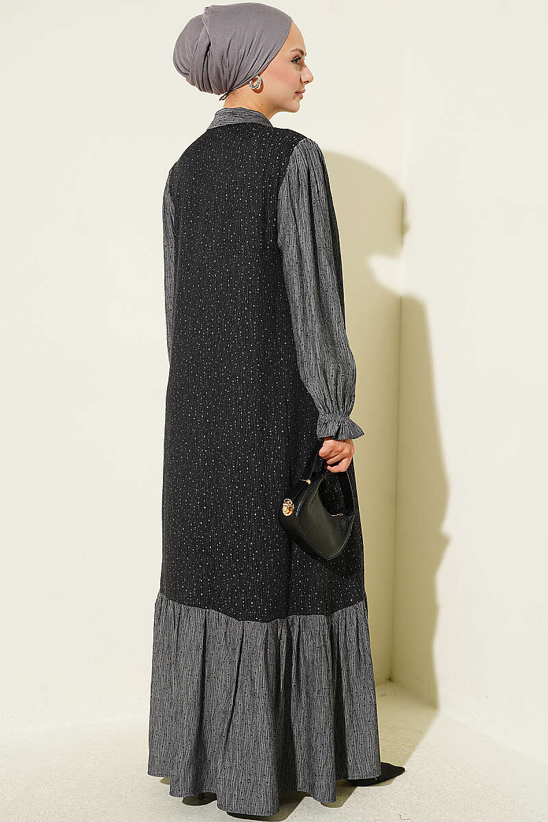 Floral Pattern Relaxed Fit Ruffled Dress Black – Bild 3