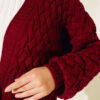 Buttoned Long Cardigan with Basket Weave Design Burgundy – Bild 4