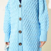 Buttoned Long Cardigan with Basket Weave Design Sky Blue - Afbeelding 4