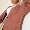 Buttoned Long Cardigan with Basket Weave Design Rose Dust - Imagen 2