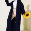 Buttoned Long Cardigan with Basket Weave Design Navy Blue