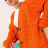 Buttoned Long Cardigan with Basket Weave Design Orange - Image 2