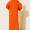Buttoned Long Cardigan with Basket Weave Design Orange - Image 3