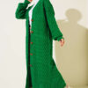 Buttoned Long Cardigan with Basket Weave Design Green - الصورة 2
