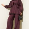 Balloon Sleeve Two-Piece Set Plum