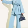 Brit Buttoned Denim Two-Piece Set Blue
