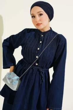 Vista alternativa de Brit Buttoned Denim Two-Piece Set Navy Blue