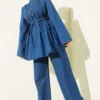 Brit Buttoned Denim Two-Piece Set Blue