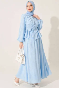 Belted Skirt Set Baby Blue