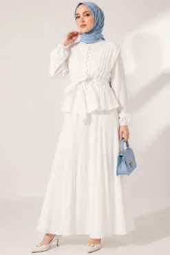 Belted Skirt Set Ecru