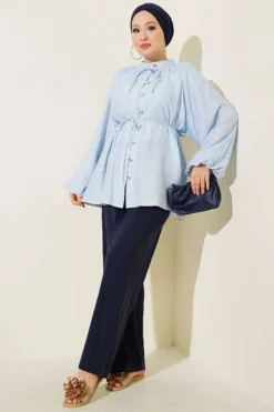 Alternative view of Brit Buttoned Oversized Muslin Shirt Ice Blue