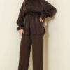 Button Detail Rose Embellished Evening Shirt Dark Brown – Image 2