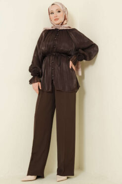 Alternative view of Button Detail Rose Embellished Evening Shirt Dark Brown