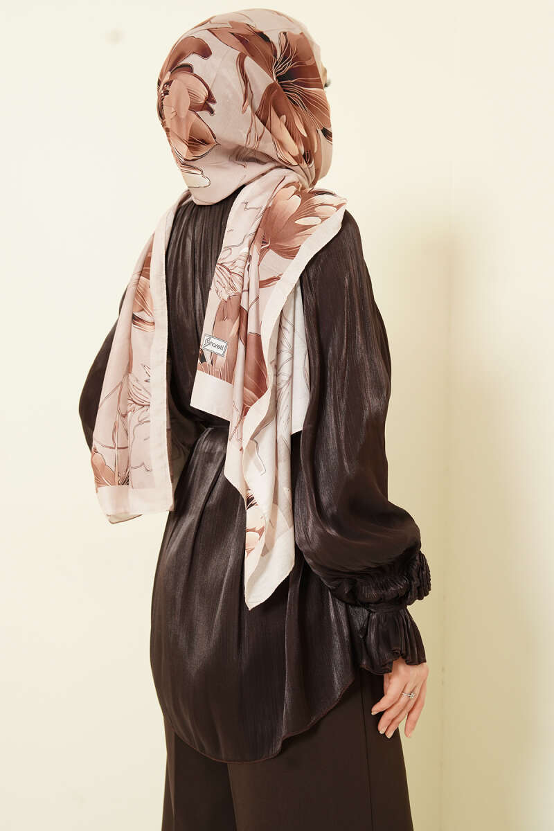 Button Detail Rose Embellished Evening Shirt Dark Brown – Image 3