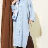 Buttoned Long Tunic with Side Slits Blue