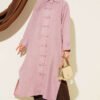 Buttoned Long Tunic with Side Slits Powder Pink