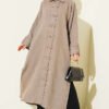 Buttoned Long Tunic with Side Slits Mink