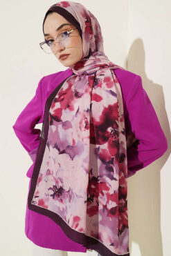 Alternative view of Cloud Pattern Bamboo Crinkle Scarf Plum