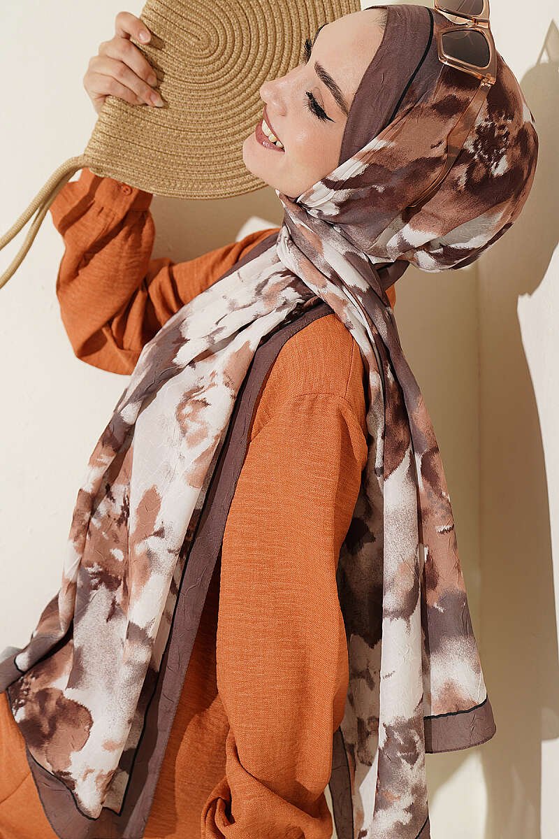 Cloud Pattern Bamboo Crinkle Scarf Mink