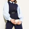 Cross Button Belted Vest Set Navy Blue - immagine 2
