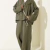 Cross-Front Buttoned Two-Piece Set Khaki