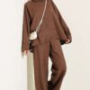 Cross-Front Buttoned Two-Piece Set Brown