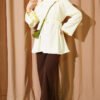 ⁦Cross Neck Hidden Button Shirt Yellow⁩ - الصورة ⁦2⁩