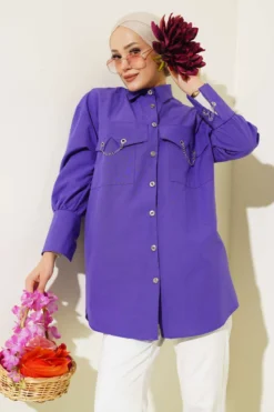 Shirt with Pocket and Cuff Chains Purple