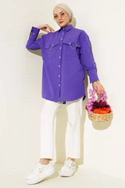 Alternative view of Shirt with Pocket and Cuff Chains Purple