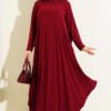 Pocket Asymmetrical Cut Sandy Dress Burgundy
