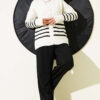 Pocketed Striped Detail Knit Cardigan Ecru - Imagen 2