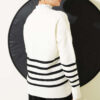 Pocketed Striped Detail Knit Cardigan Ecru - Imagen 3